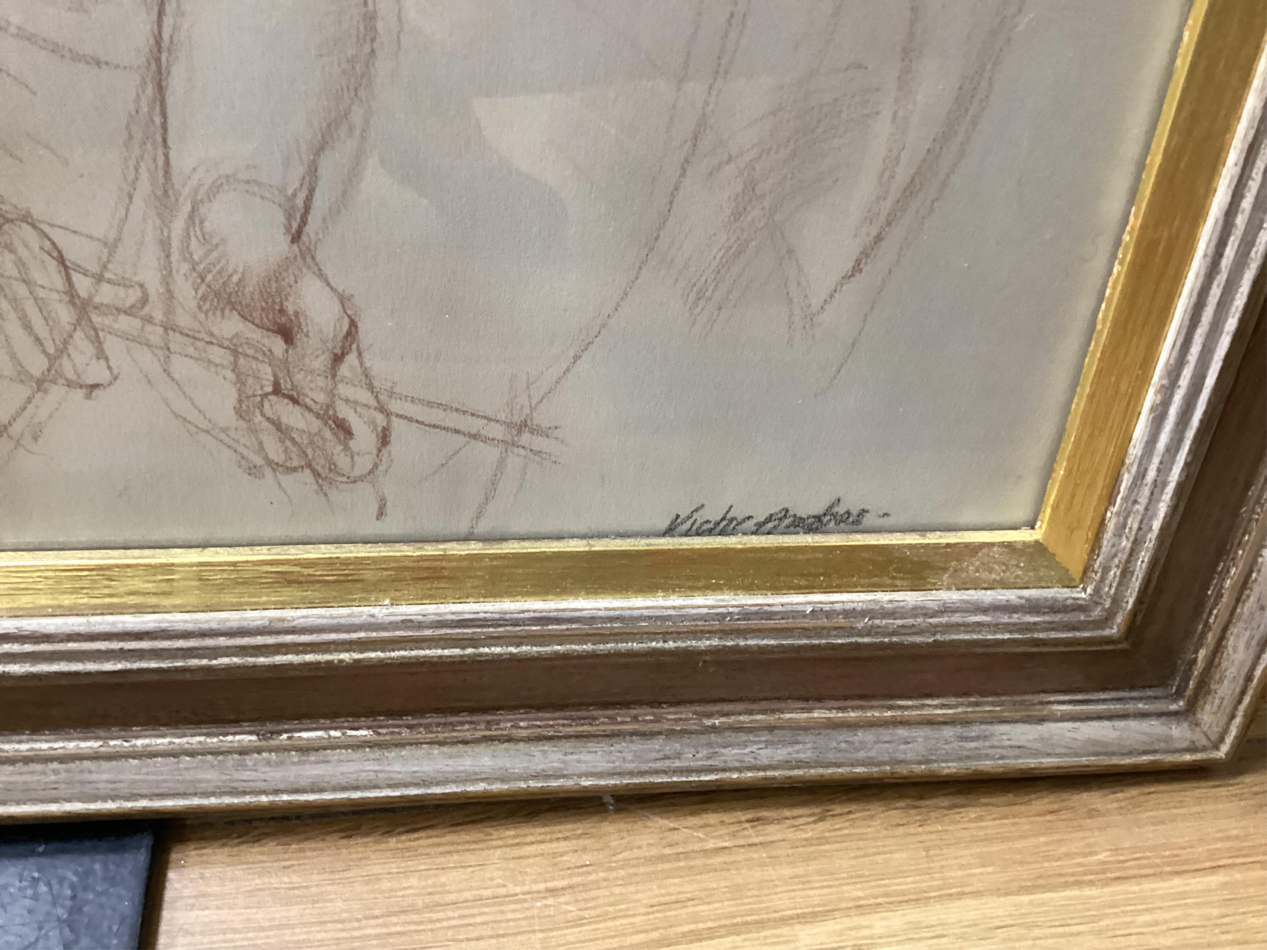 Victor Andre (20th. C), A sketch of two young girls, signed lower right, coloured chalks, 46 x 34cm